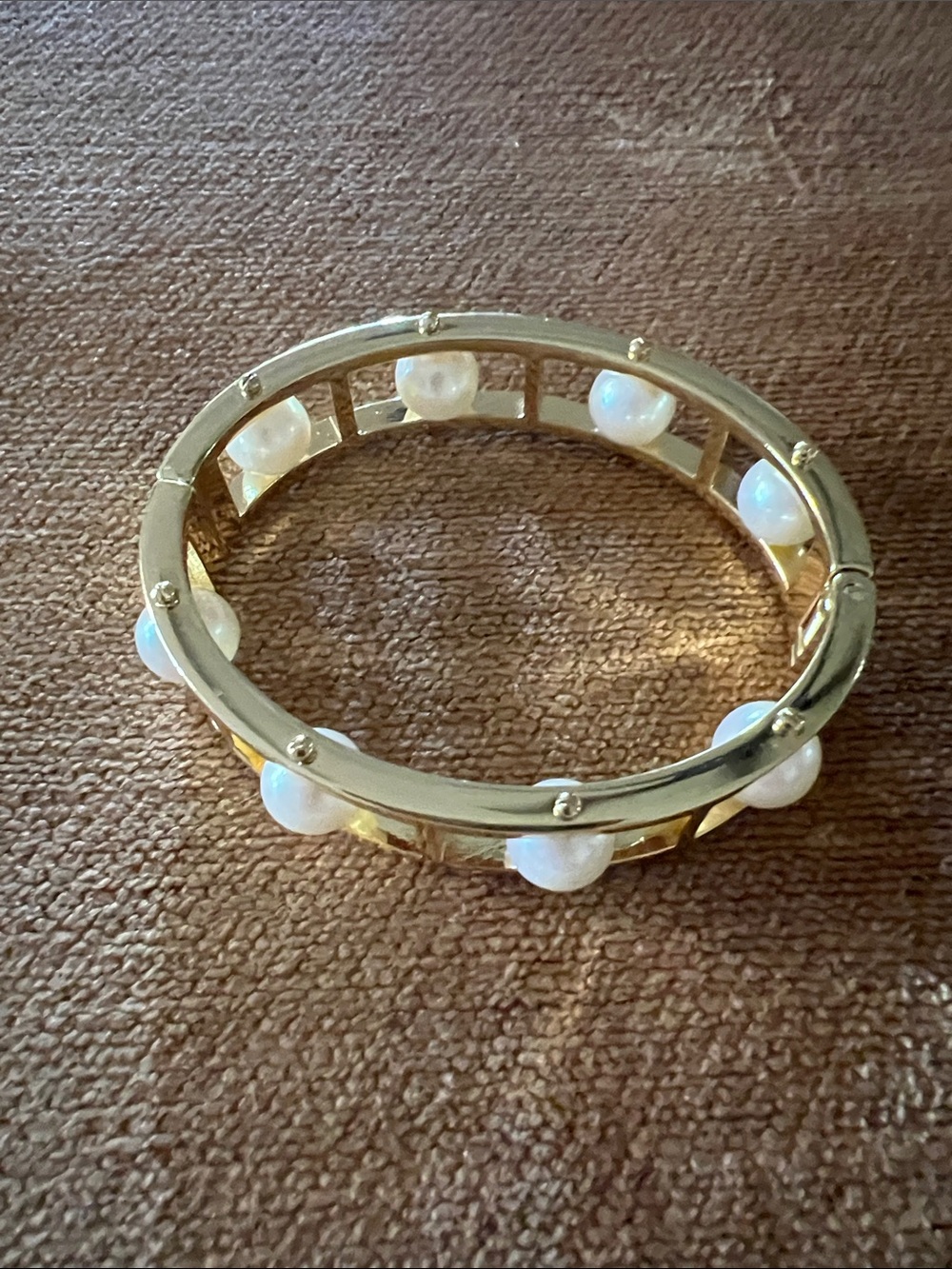 Gold Pearl Accent Bangle Bracelet